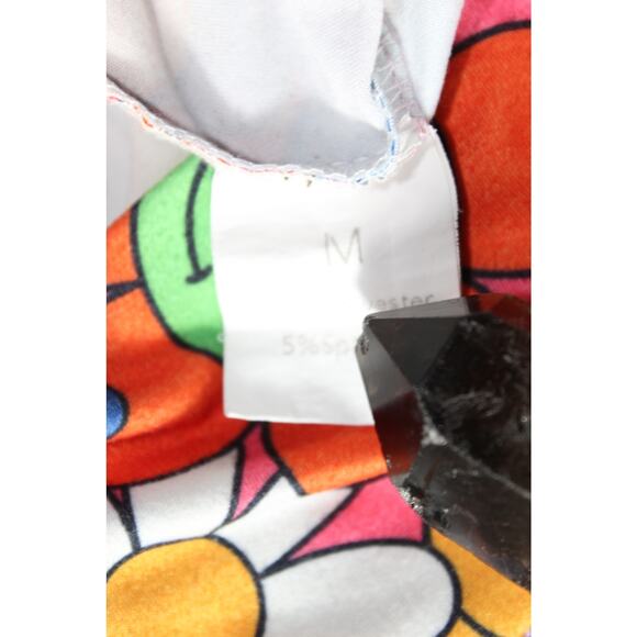 Deerose Happy Face Daisy Bell Bottom Flare Leggings Bright Colorful Hippie M - Picture 7 of 13